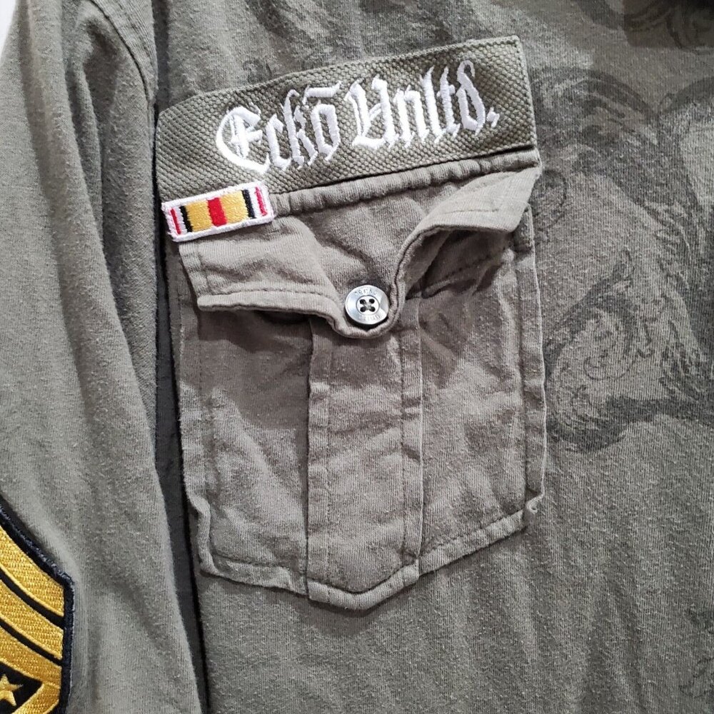 Rare Y2K Ecko Unlimited Polo Shirt Mens XL Military Patch Rhino green Embroidery - Picture 7 of 9